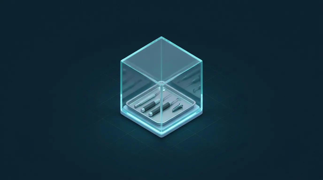 Illustration von Präzisionsinstrumenten und einem Implantat im Reinraum